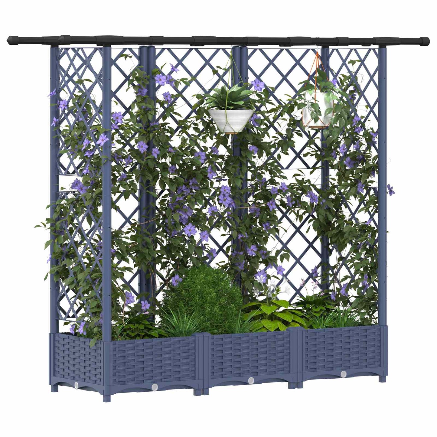 Hevet Bed med Trellis og Tak Grå 164 x 40 x 123 cm PP