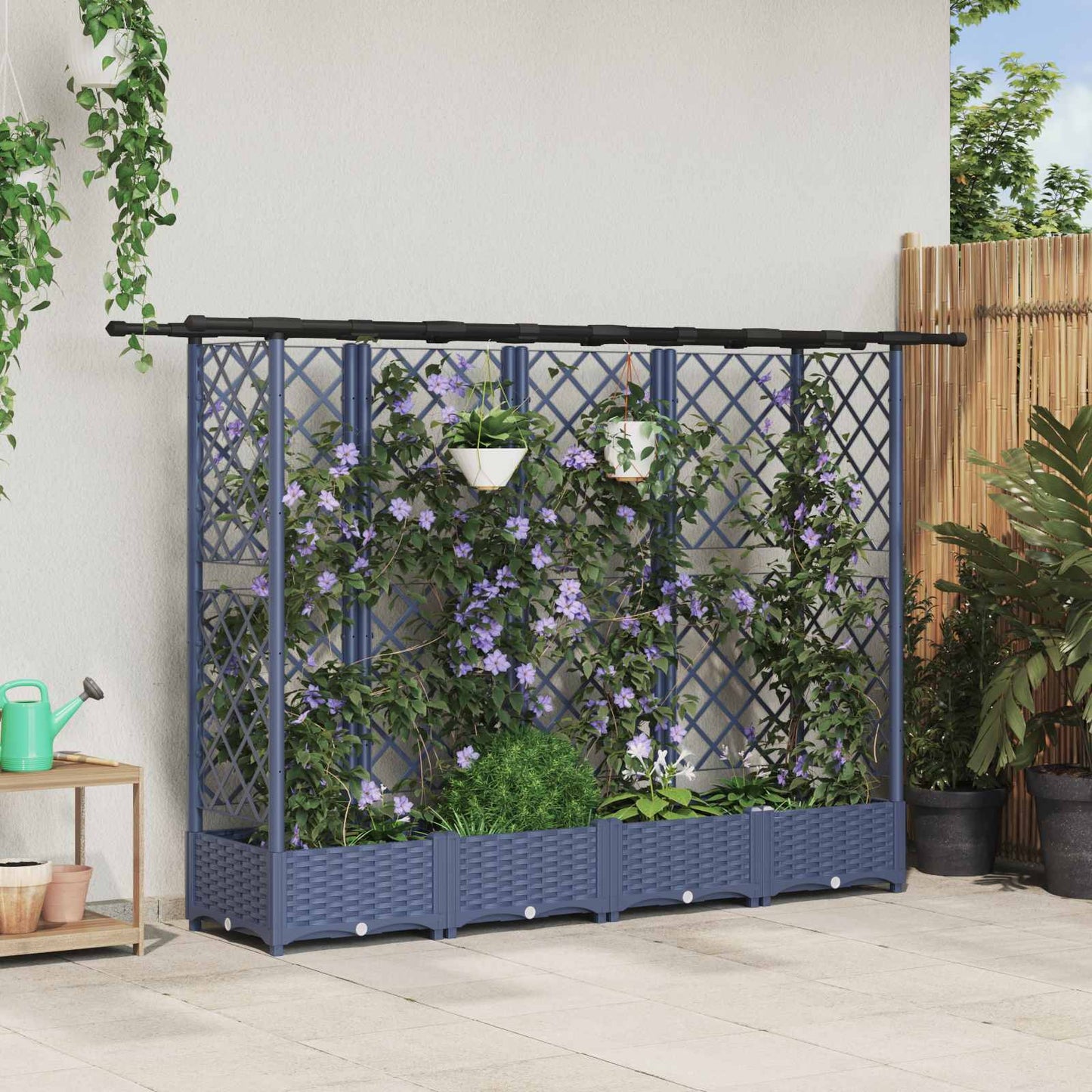 Hevet Bed med Trellis og Tak Grå 202,5 x 40 x 121 cm PP