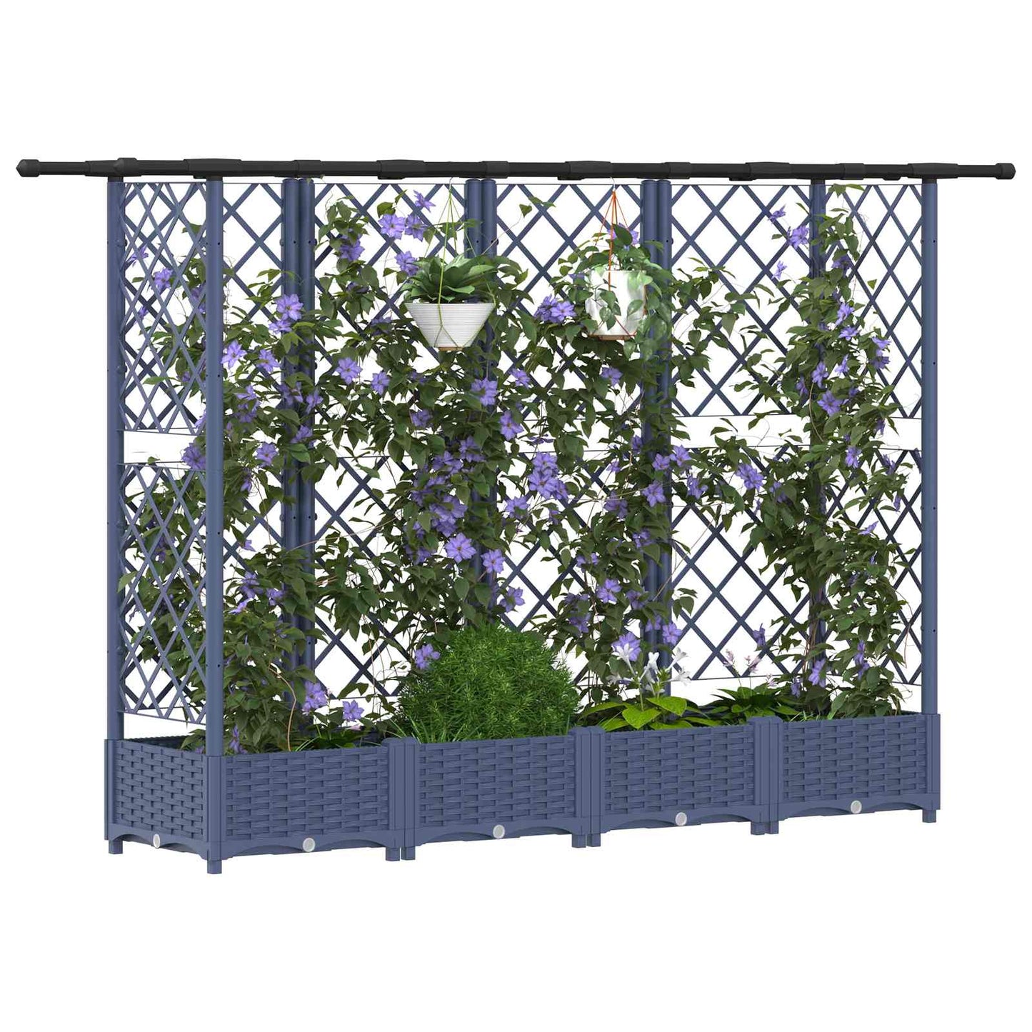 Hevet Bed med Trellis og Tak Grå 202,5 x 40 x 121 cm PP