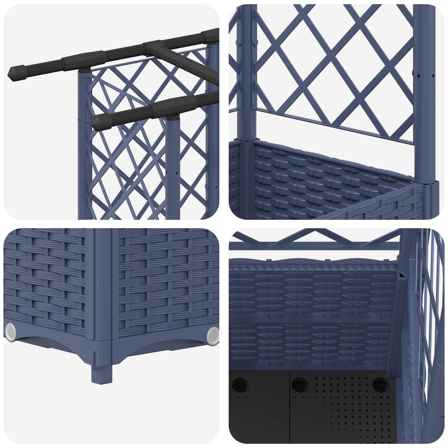 Hevet Bed med Trellis og Tak Grå 163,5 x 40 x 138 cm PP