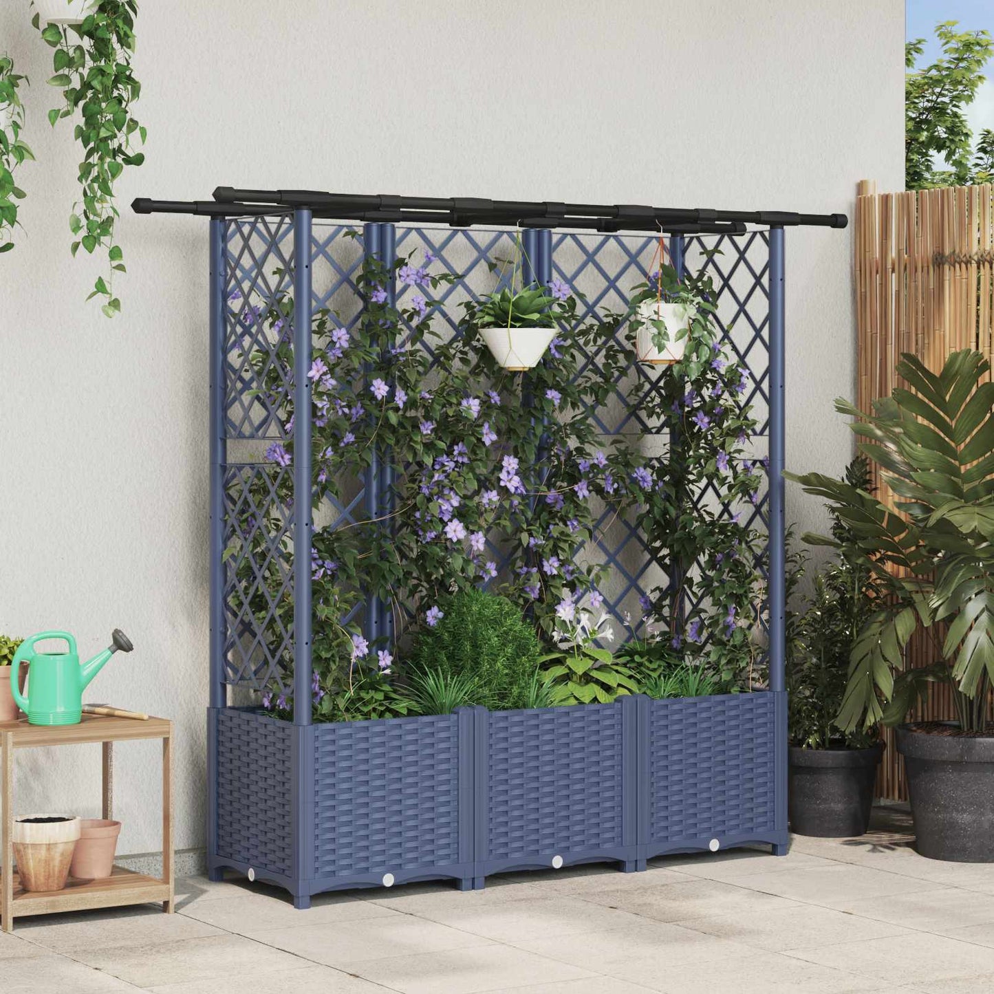 Hevet Bed med Trellis og Tak Grå 163,5 x 40 x 138 cm PP