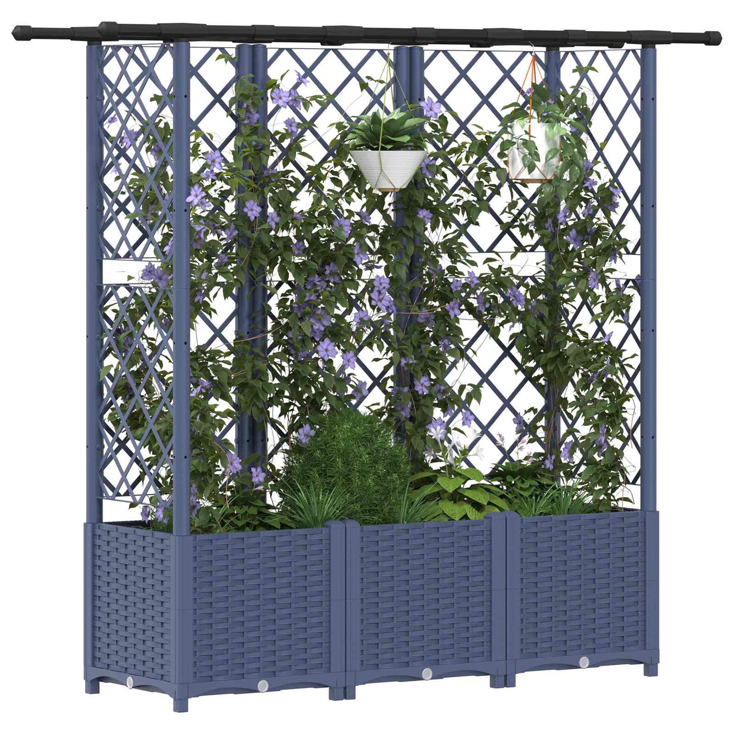 Hevet Bed med Trellis og Tak Grå 163,5 x 40 x 138 cm PP