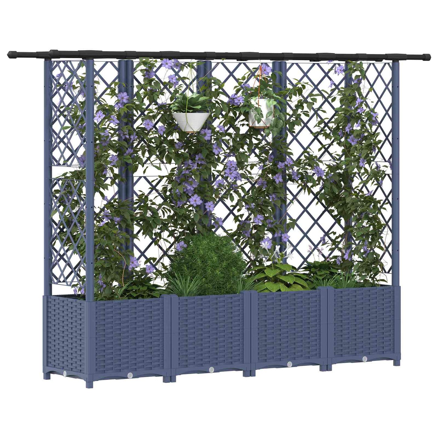 Hevet Bed med Trellis og Tak Grå 202 x 40 x 136 cm PP