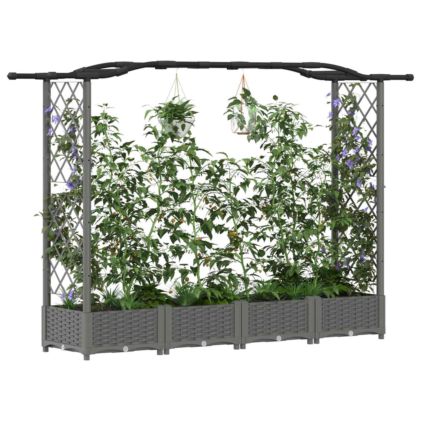 Hevet Bed med Trellis og Tak Lysegrå 207 x 40 x 126 cm PP
