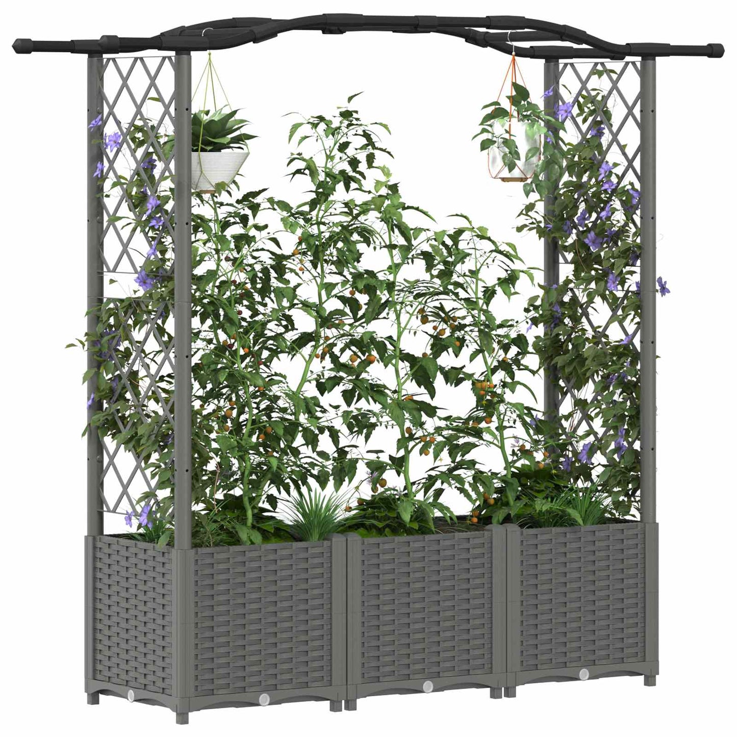 Hevet Bed med Trellis og Tak Lysegrå 164 x 40 x 142 cm PP