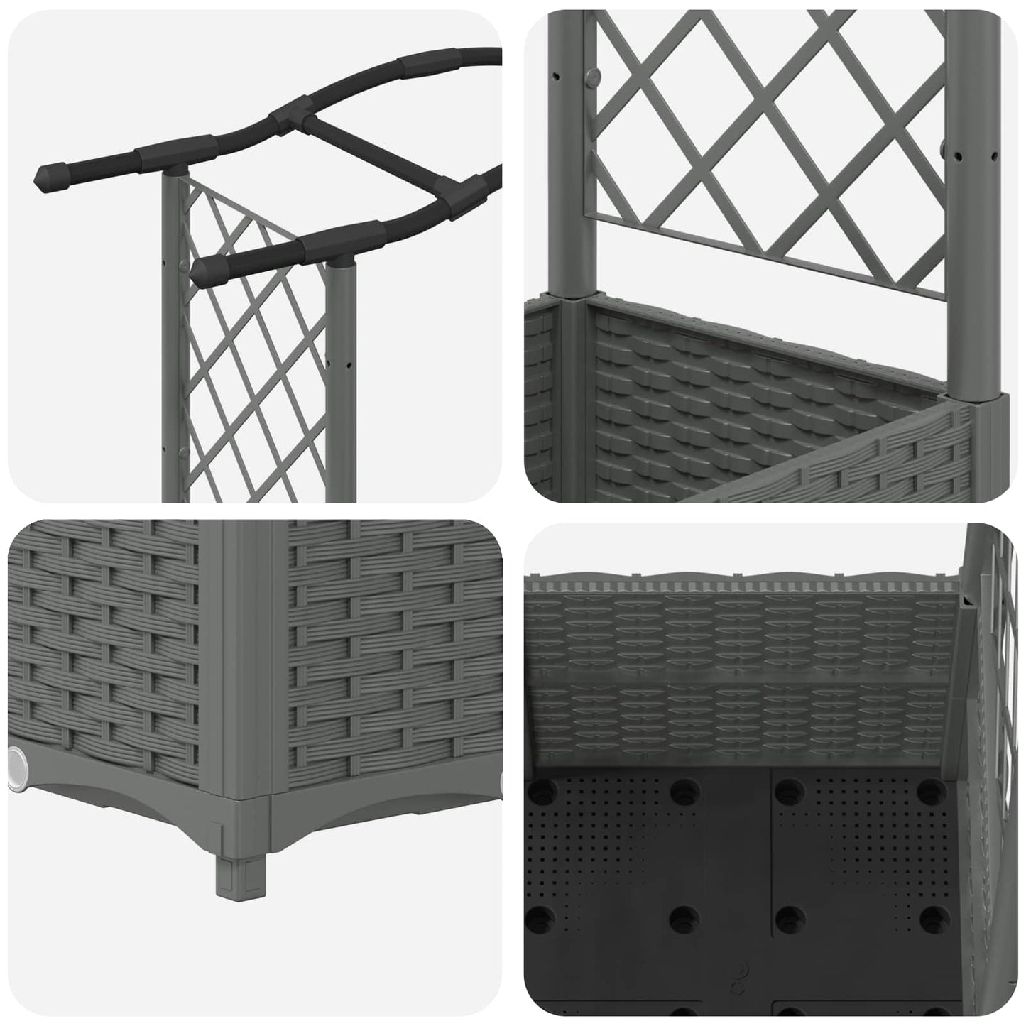 Hevet Bed med Trellis og Tak Lysegrå 204 x 40 x 141 cm PP