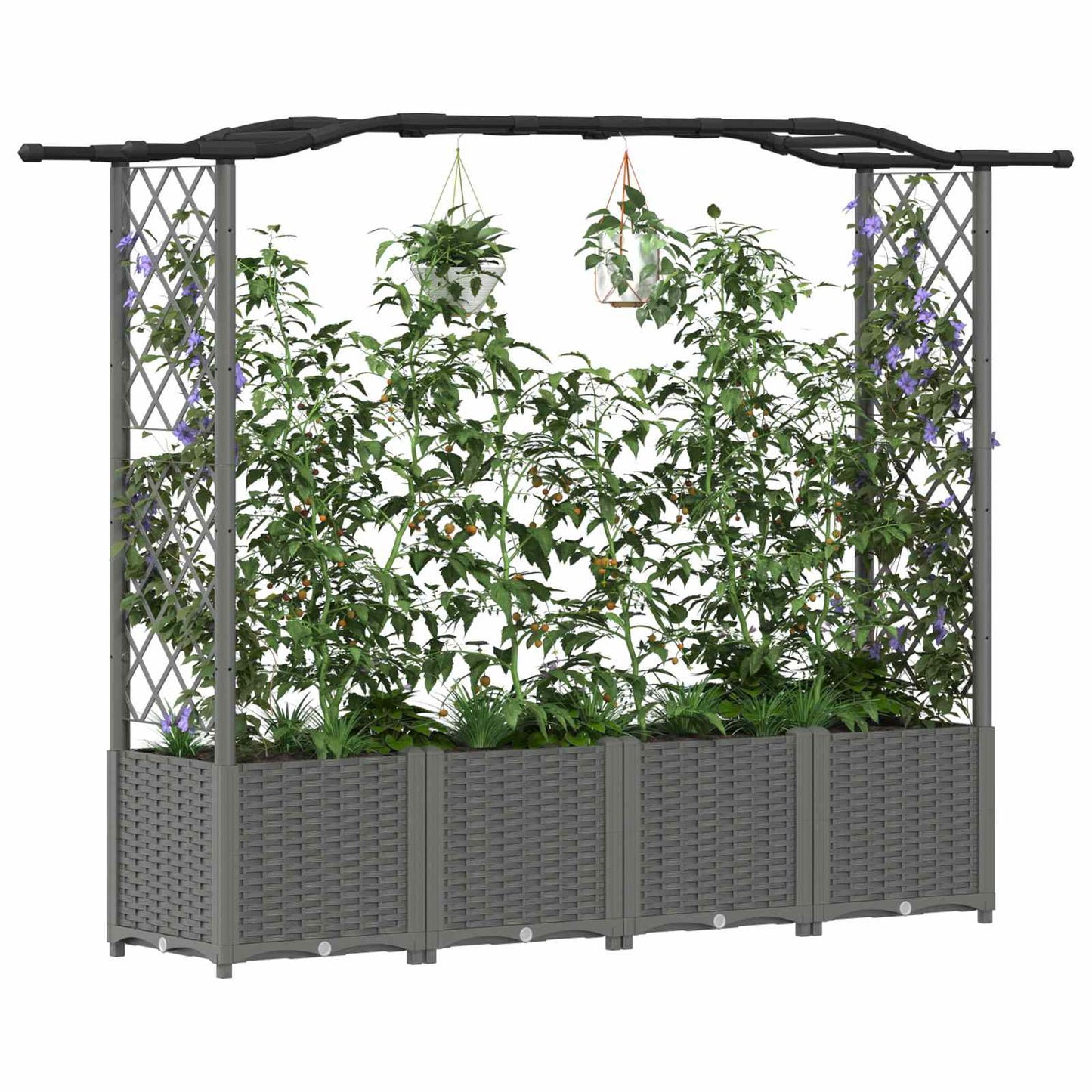 Hevet Bed med Trellis og Tak Lysegrå 204 x 40 x 141 cm PP