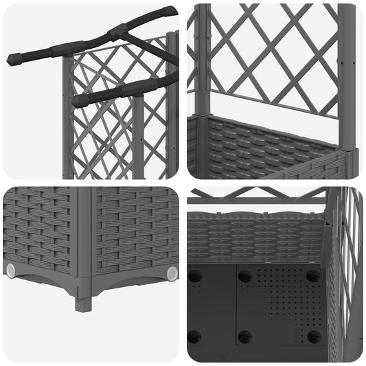 Hevet Bed med Trellis og Tak Lysegrå 124 x 40 x 123 cm PP