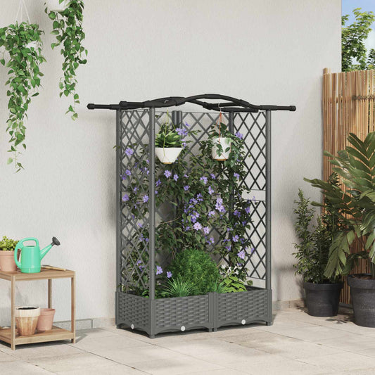 Hevet Bed med Trellis og Tak Lysegrå 124 x 40 x 123 cm PP
