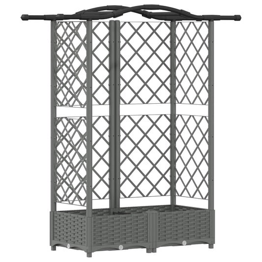 Hevet Bed med Trellis og Tak Lysegrå 124 x 40 x 123 cm PP