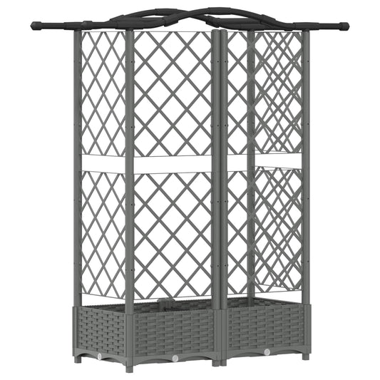 Hevet Bed med Trellis og Tak Lysegrå 124 x 40 x 123 cm PP