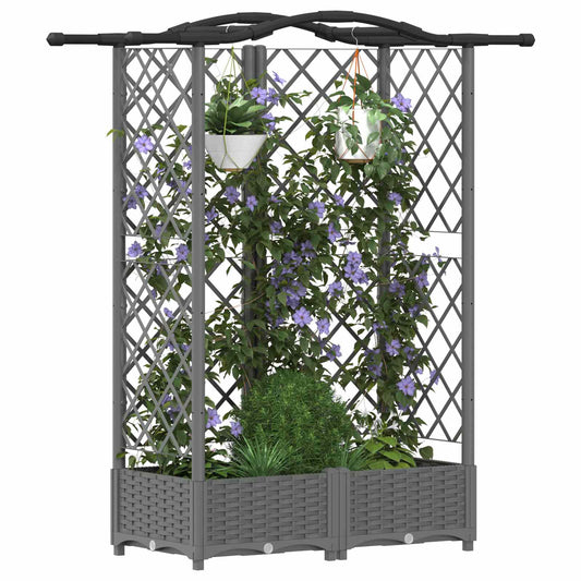 Hevet Bed med Trellis og Tak Lysegrå 124 x 40 x 123 cm PP
