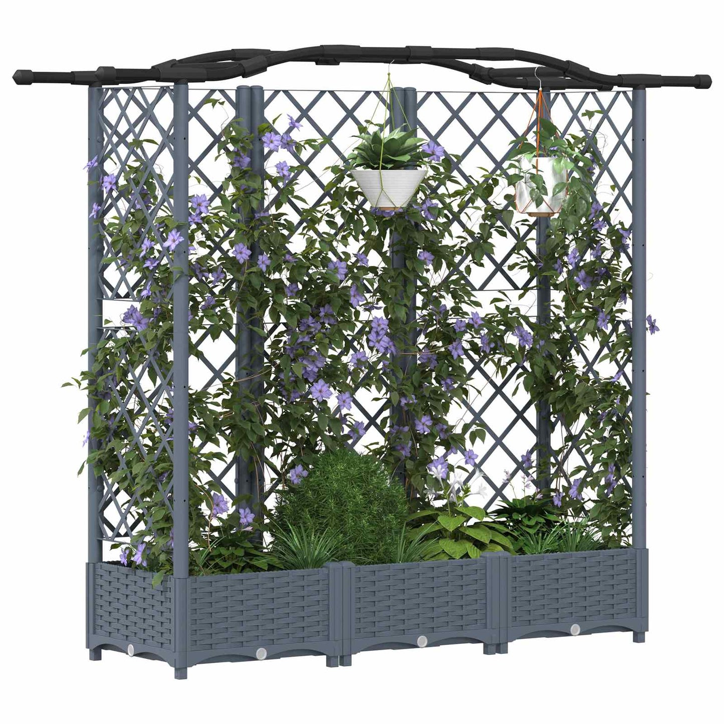 Hevet Bed med Trellis og Tak Lysegrå 163 x 40 x 123 cm PP