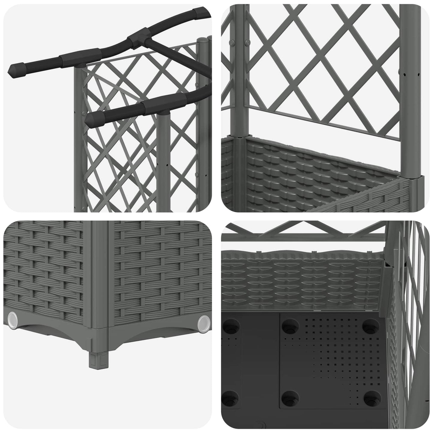 Hevet Bed med Trellis og Tak Lysegrå 203,5 x 40 x 123 cm PP