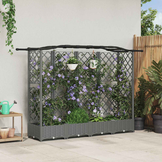 Hevet Bed med Trellis og Tak Lysegrå 203,5 x 40 x 123 cm PP