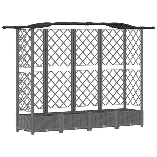 Hevet Bed med Trellis og Tak Lysegrå 203,5 x 40 x 123 cm PP