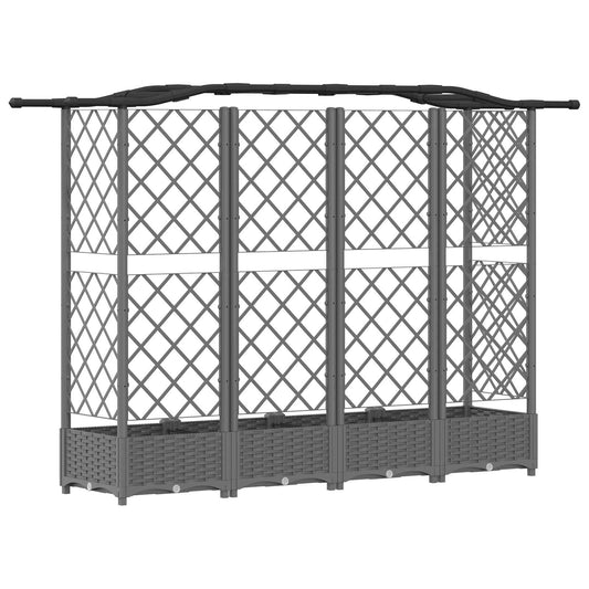 Hevet Bed med Trellis og Tak Lysegrå 203,5 x 40 x 123 cm PP