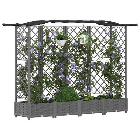 Hevet Bed med Trellis og Tak Lysegrå 203,5 x 40 x 123 cm PP