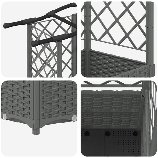 Hevet Bed med Trellis og Tak Lysegrå 122 x 40 x 138 cm PP