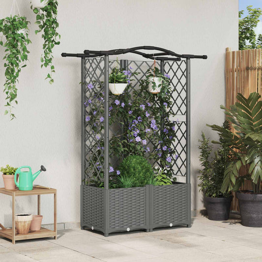 Hevet Bed med Trellis og Tak Lysegrå 122 x 40 x 138 cm PP