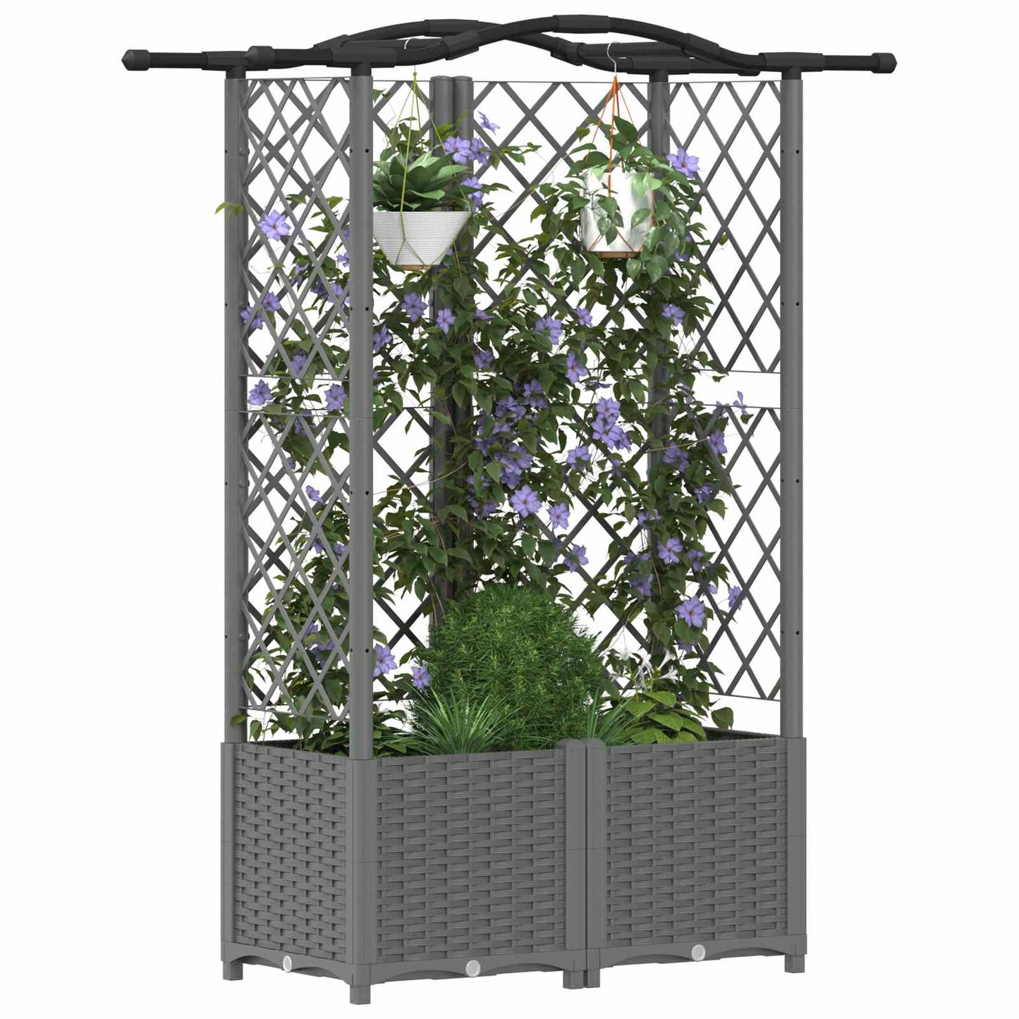 Hevet Bed med Trellis og Tak Lysegrå 122 x 40 x 138 cm PP