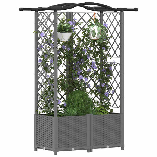 Hevet Bed med Trellis og Tak Lysegrå 122 x 40 x 138 cm PP