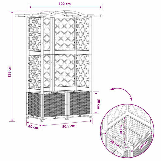 Hevet Bed med Trellis og Tak Lysegrå 122 x 40 x 138 cm PP