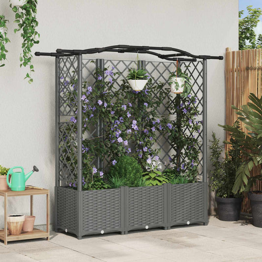 Hevet Bed med Trellis og Tak Lysegrå 163 x 40 x 138 cm PP