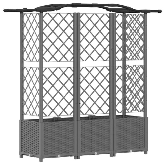 Hevet Bed med Trellis og Tak Lysegrå 163 x 40 x 138 cm PP