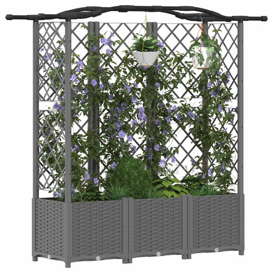 Hevet Bed med Trellis og Tak Lysegrå 163 x 40 x 138 cm PP