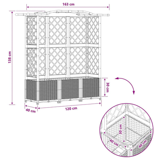 Hevet Bed med Trellis og Tak Lysegrå 163 x 40 x 138 cm PP