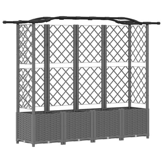 Hevet Bed med Trellis og Tak Lysegrå 204 x 40 x 138 cm PP