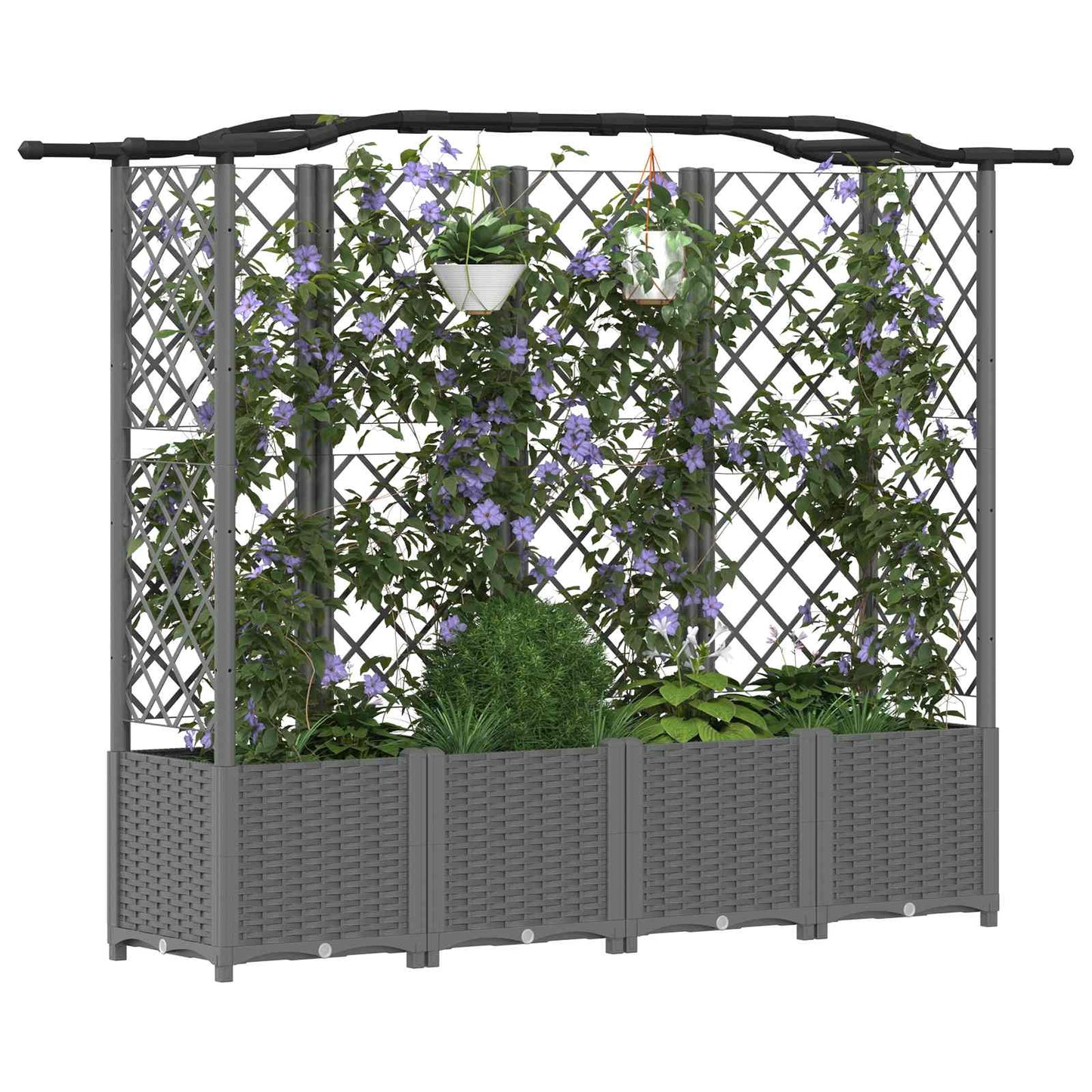 Hevet Bed med Trellis og Tak Lysegrå 204 x 40 x 138 cm PP