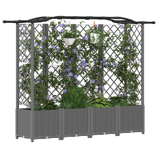 Hevet Bed med Trellis og Tak Lysegrå 204 x 40 x 138 cm PP