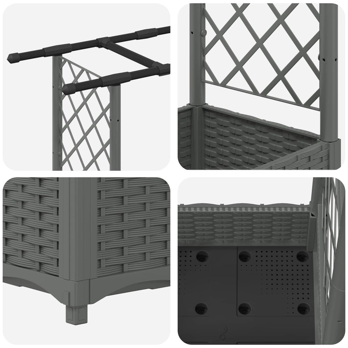 Hevet Bed med Trellis og Tak Lysegrå 122,5 x 40 x 121 cm PP