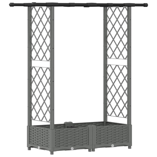 Hevet Bed med Trellis og Tak Lysegrå 122,5 x 40 x 121 cm PP