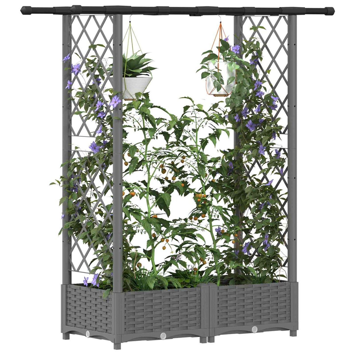 Hevet Bed med Trellis og Tak Lysegrå 122,5 x 40 x 121 cm PP