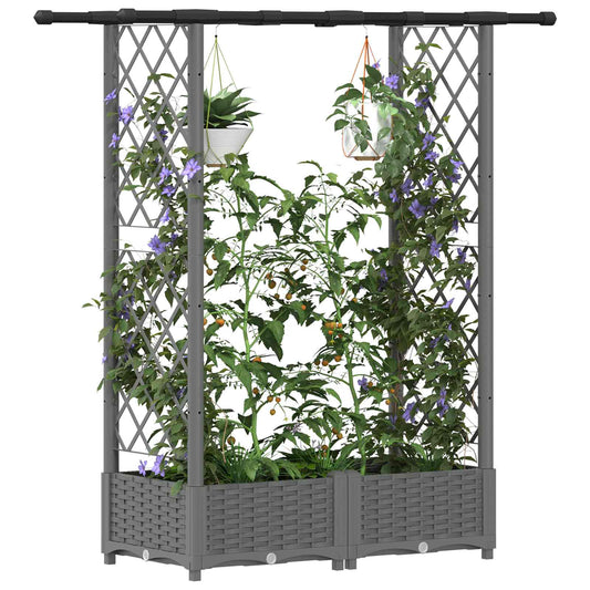 Hevet Bed med Trellis og Tak Lysegrå 122,5 x 40 x 121 cm PP