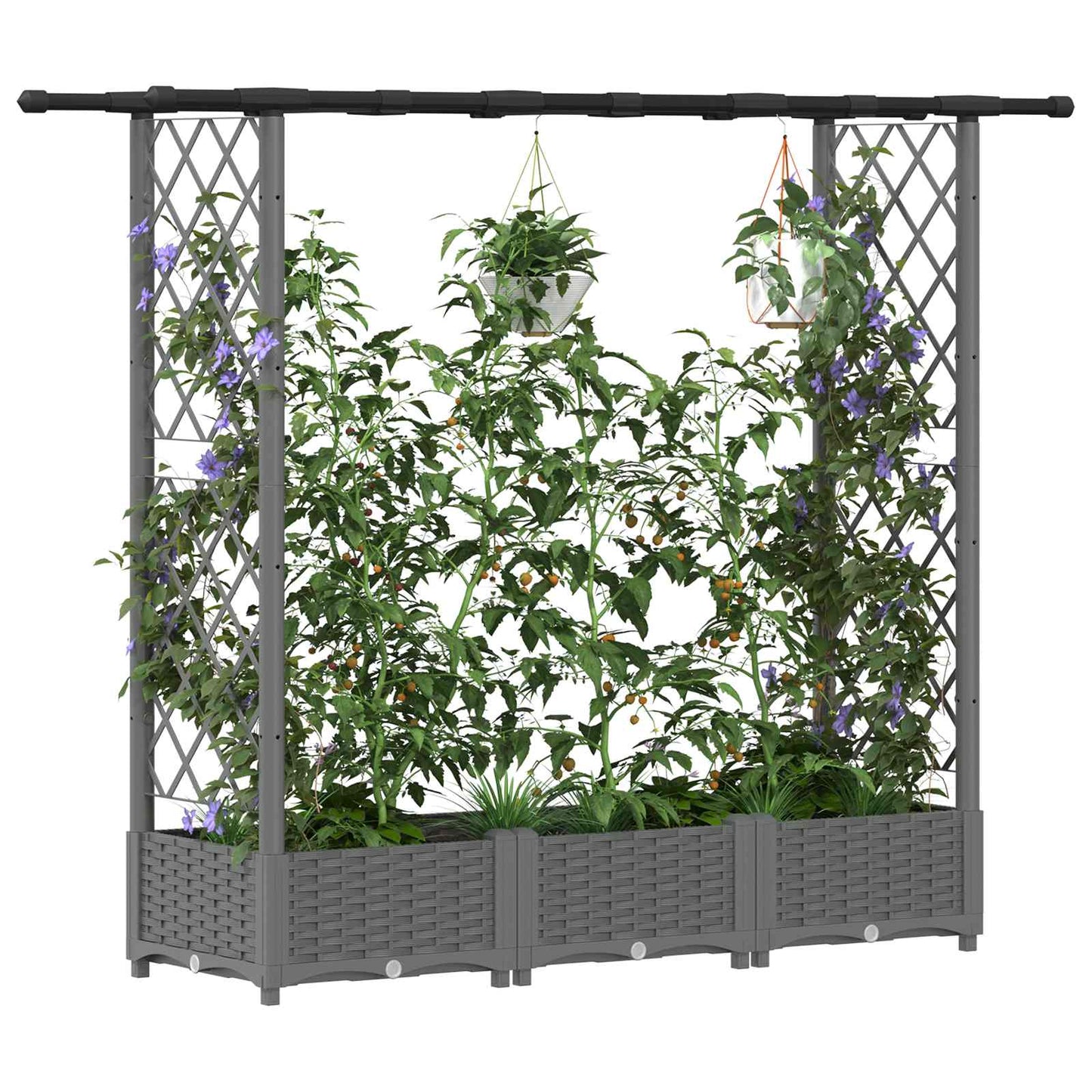 Hevet Bed med Trellis og Tak Lysegrå 164 x 40 x 123 cm PP
