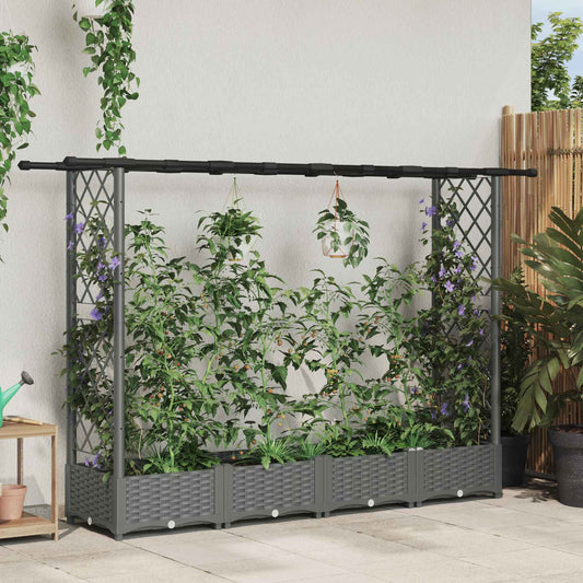 Hevet Bed med Trellis og Tak Lysegrå 203 x 40 x 121 cm PP