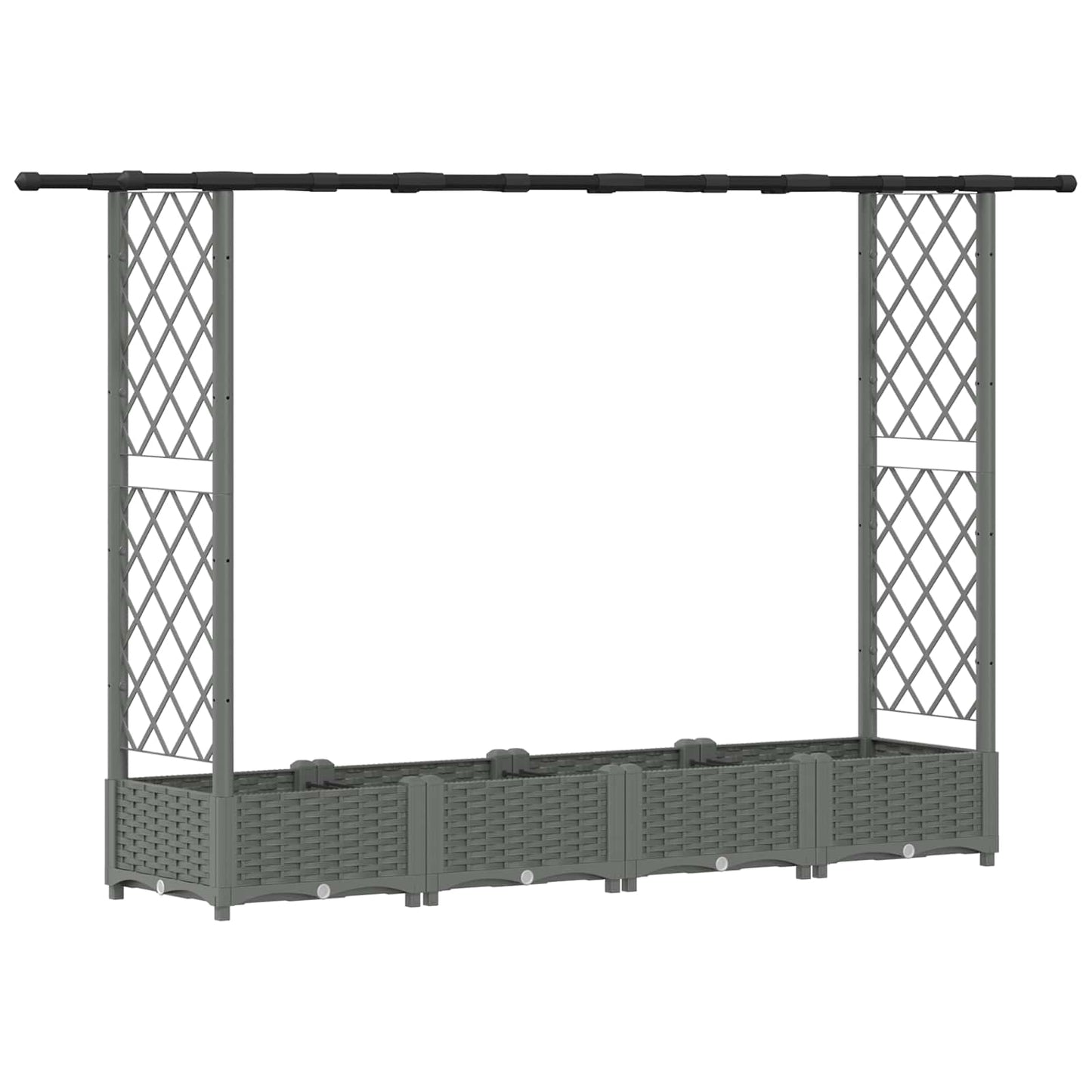 Hevet Bed med Trellis og Tak Lysegrå 203 x 40 x 121 cm PP