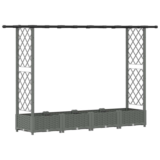 Hevet Bed med Trellis og Tak Lysegrå 203 x 40 x 121 cm PP