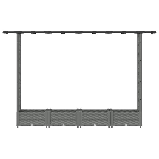 Hevet Bed med Trellis og Tak Lysegrå 203 x 40 x 121 cm PP