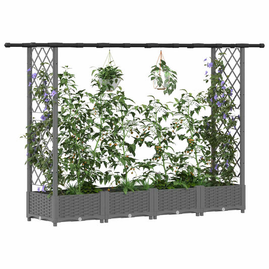 Hevet Bed med Trellis og Tak Lysegrå 203 x 40 x 121 cm PP
