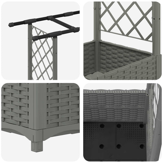 Hevet Bed med Trellis og Tak Lysegrå 162,5 x 40 x 136 cm PP