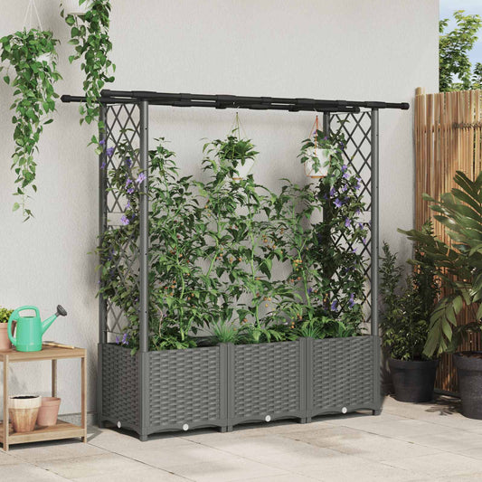 Hevet Bed med Trellis og Tak Lysegrå 162,5 x 40 x 136 cm PP