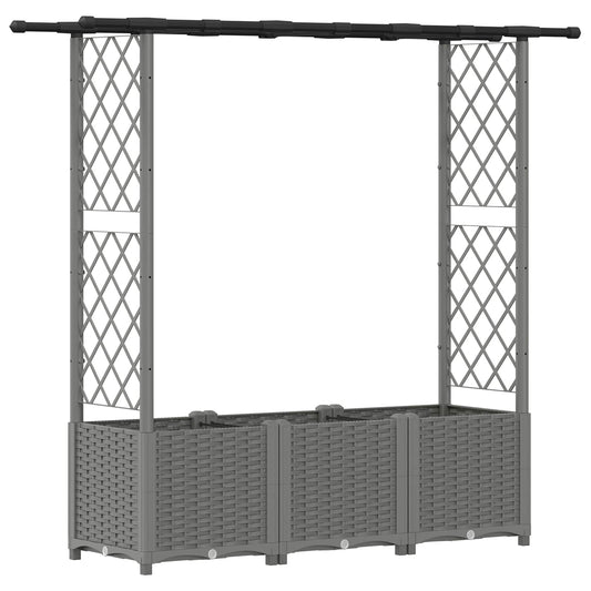 Hevet Bed med Trellis og Tak Lysegrå 162,5 x 40 x 136 cm PP