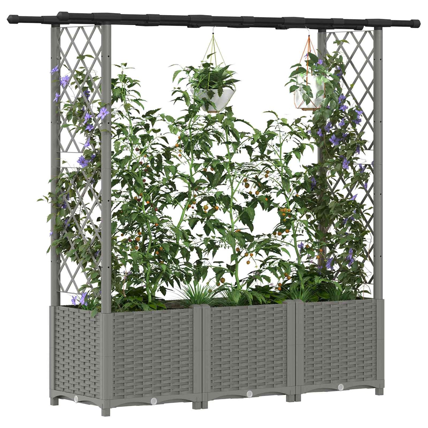 Hevet Bed med Trellis og Tak Lysegrå 162,5 x 40 x 136 cm PP