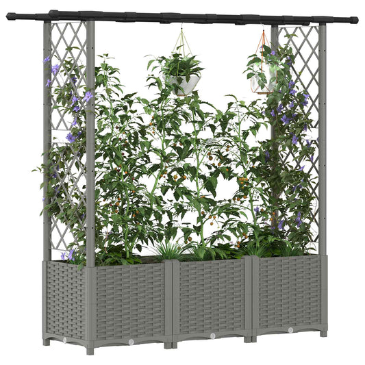 Hevet Bed med Trellis og Tak Lysegrå 162,5 x 40 x 136 cm PP
