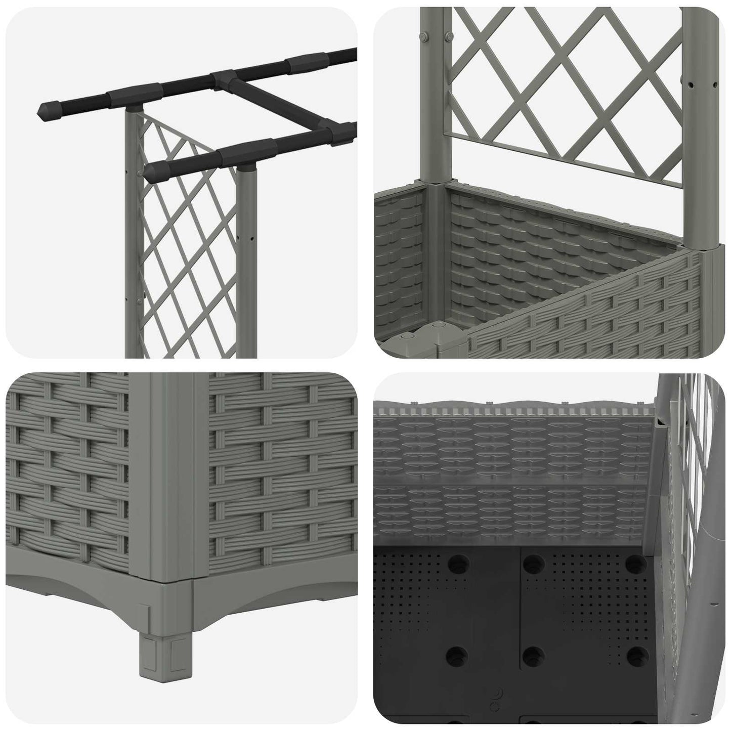 Hevet Bed med Trellis og Tak Lysegrå 203 x 40 x 136 cm PP